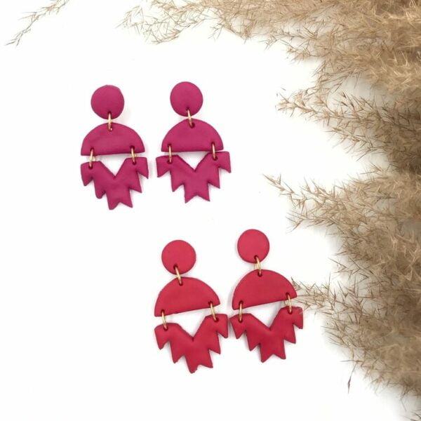 Aztec Clay Earrings in Fuchsia - Image 3