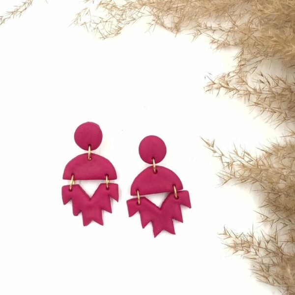 Aztec Clay Earrings in Fuchsia