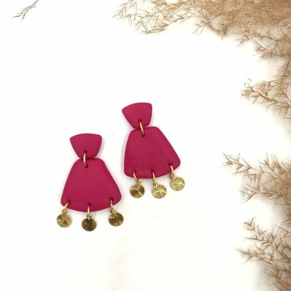 Ethnic Fuchsia Clay Earrings